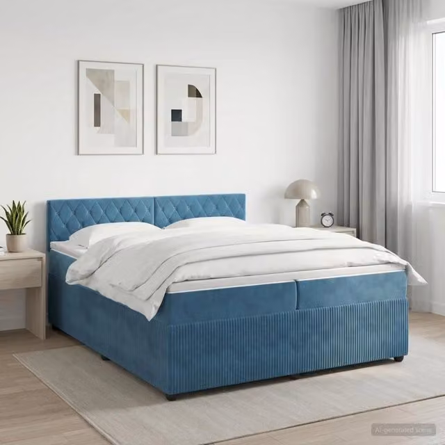 Letto box spring con materasso vidaXL in velluto blu con molle a tasche e schiuma L/P/H: 200 x 200 x 34,5 cm – 1