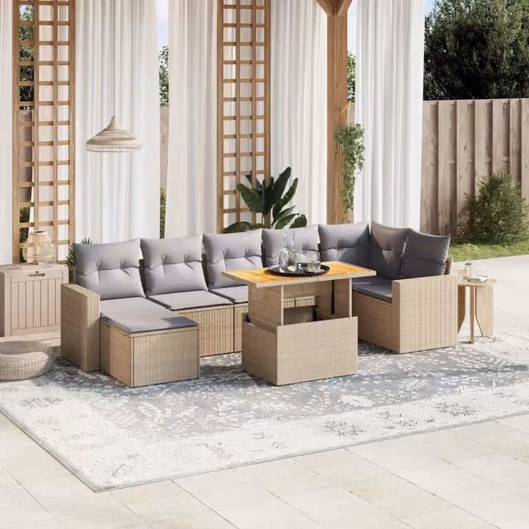 vidaXL Set Divano da Giardino 8 pz in Polyrattan con Cuscini Beige e Grigio per Terrazza e Giardino