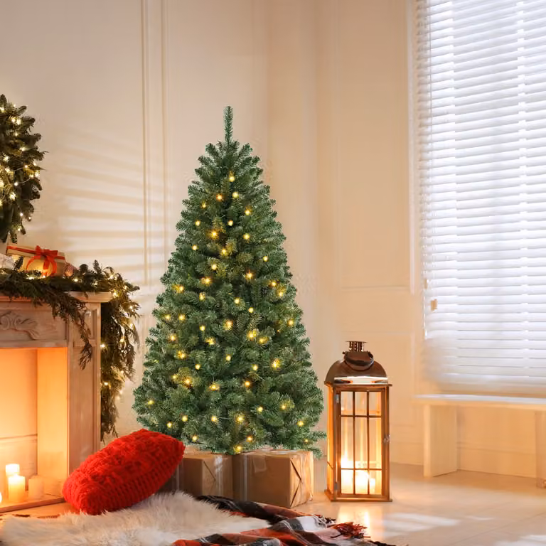 Albero di Natale artificiale Costway Verde con 568 punte in PVC e 28 modalità di illuminazione LED Warm White, Altezza: 180 cm