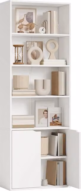 Libreria Minimal con ante e ripiani aperti Bianca L: 59 cm, P: 29 cm, H: 180 cm