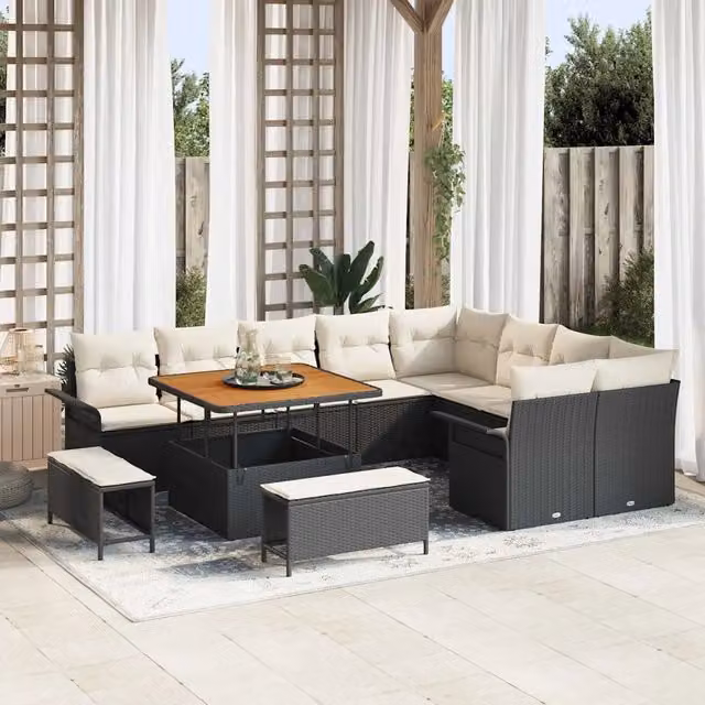 Set Divano da Giardino Moderno vidaXL in Polyrattan e Metallo Nero, 12 Pezzi – 1