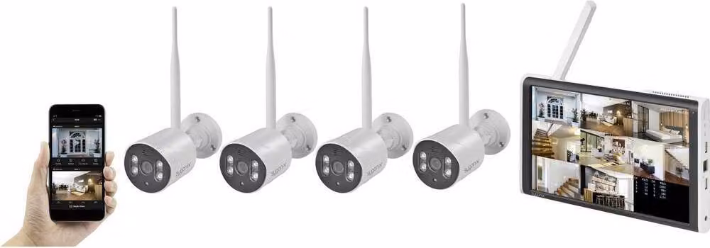 Sygonix SY-6330460 Set di telecamere di sorveglianza wireless a 8 canali con 4 telecamere 1920 x 1080 pixel 2,4 GHz
