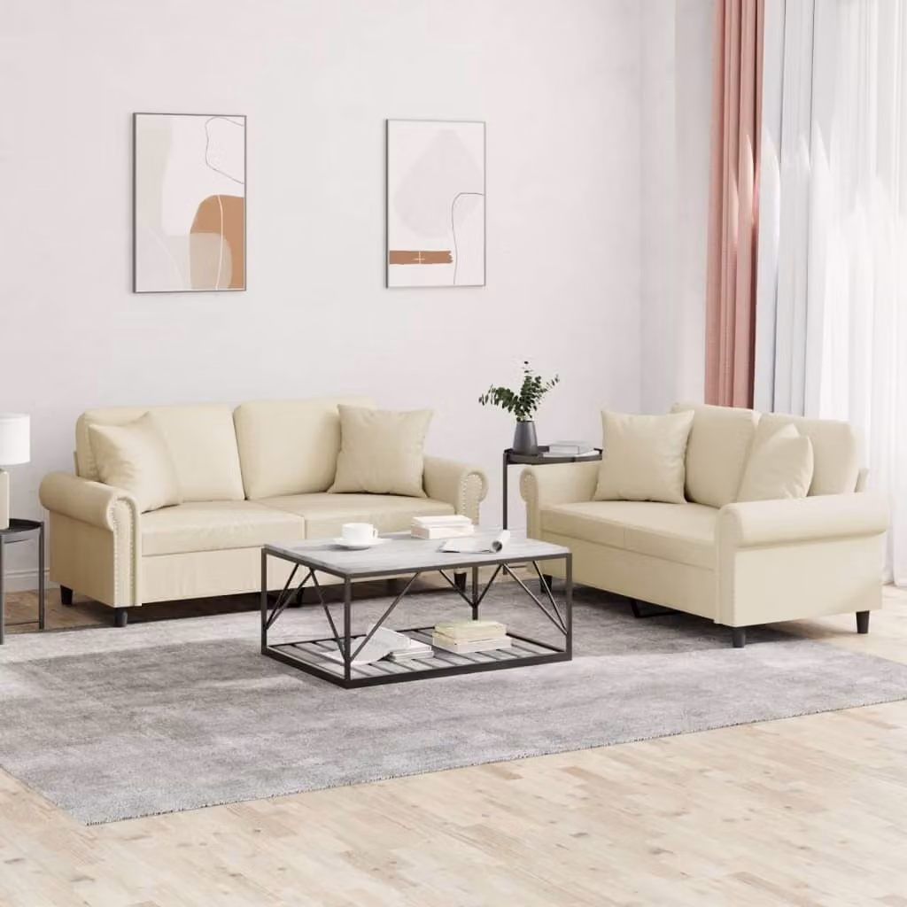Maison Exclusive - Set divano a 2 posti con cuscini in ecopelle color crema