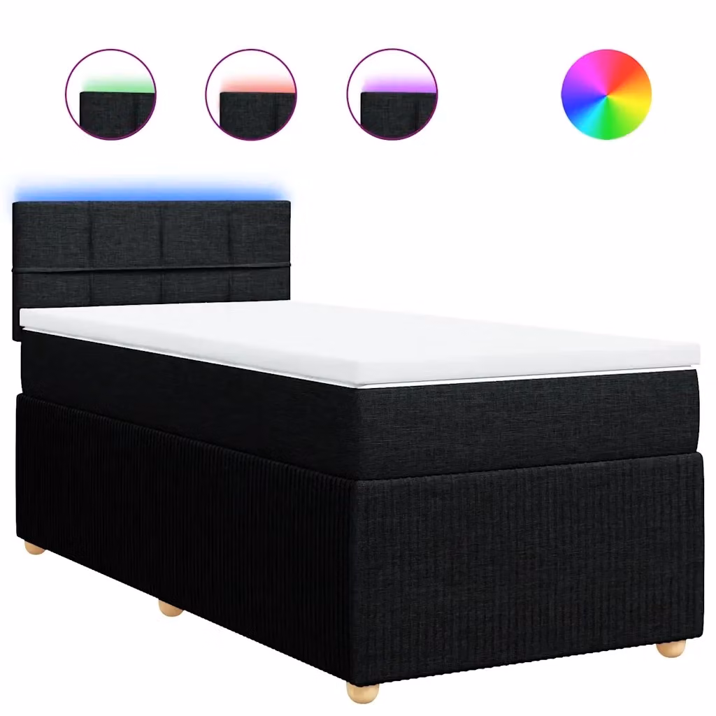 Letto con Giroletto a Molle e Materasso vidaXL in Tessuto Nero, L 100 x P 200 cm – 2