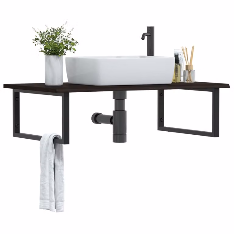 vidaXL Ripiano a Parete per Lavabo Moderno in Rovere e Metallo Nero e Marrone L: 60 cm, P: 27 cm, H: 3 cm
