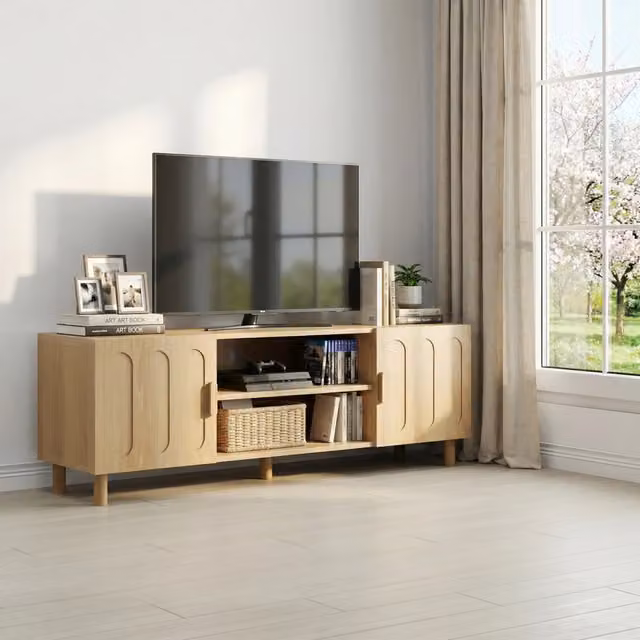 Mobile TV FOLYNA in MDF rovere marrone con ante ammortizzate e passacavi, L/P/H: 140 x 40 x 48 cm