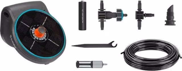 Gardena AquaBloom Set Irrigazione a Goccia Solare Automatica per fino a 20 piante con 14 programmi e tubo da 20 m colore Grigio e Blu – 2