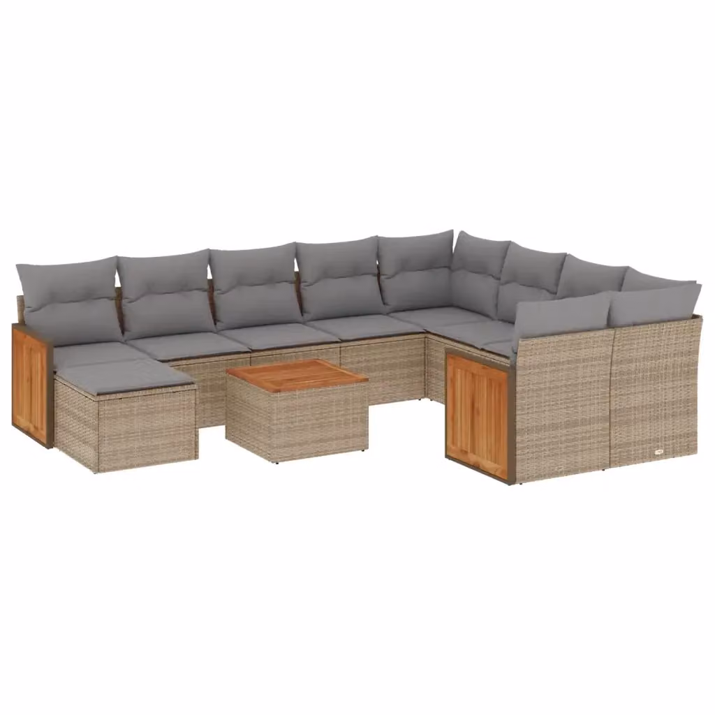 vidaXL Set Divani da Giardino 11 pz in Polyrattan con Cuscini Beige e Grigio e Tavolino da Esterno – 2