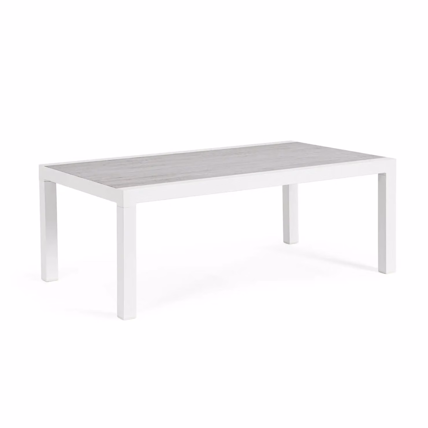 Tavolino da giardino OVIEDO con piano in ceramica e struttura in alluminio bianco, 120×70 cm