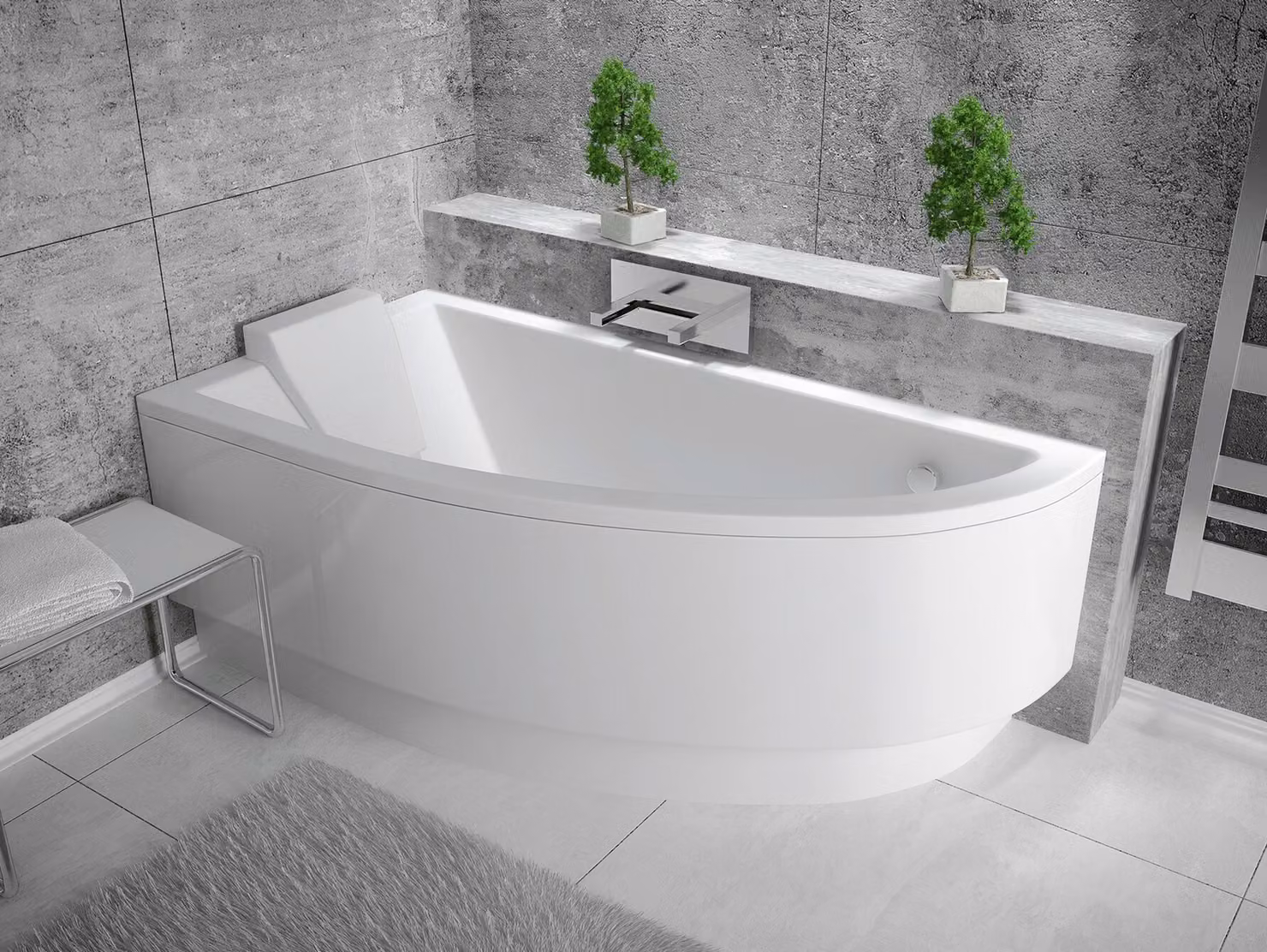Vasca da bagno angolare 150x70 a sinistra con grembiule in acrilico, set di scarico e piedini GRATIS | Set completo 4in1 Vasca da bagno originale in acrilico Siphon | BADLAND PRAKTIKA