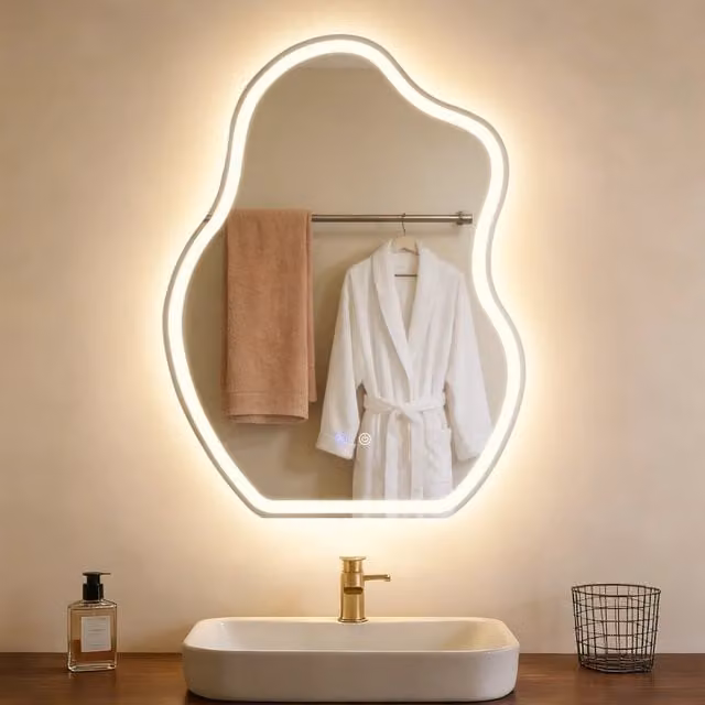 Specchio da bagno ZMH con LED asimmetrico, interruttore touch, dimmerabile e funzione antiappannante, L: 60 cm, H: 80 cm, colore bianco