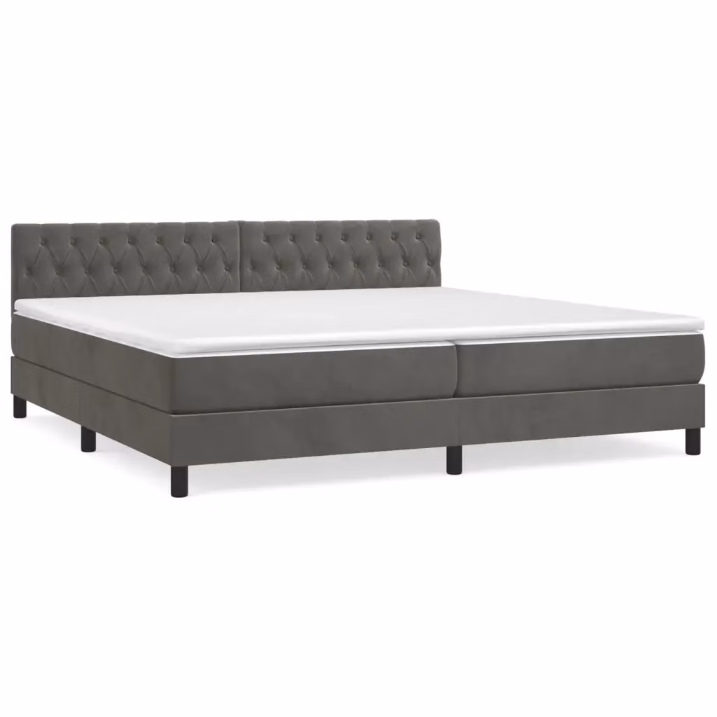 Letto Ibrido con Giroletto a Molle e Materasso vidaXL in Velluto Grigio e Bianco L/P: 200 x 200 cm, H: 88 cm – 2