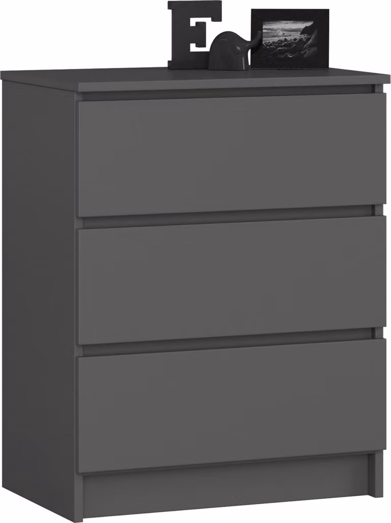 Comò in grafite con 3 ampi cassetti, larghezza 60 cm, altezza 77 cm Comò organizer con cassetti Credenza alta in legno Credenza Armadio