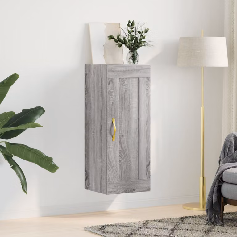 Mobile a parete vidaXL in legno multistrato Grigio Sonoma, L 34,5 cm x P 34 cm x H 90 cm