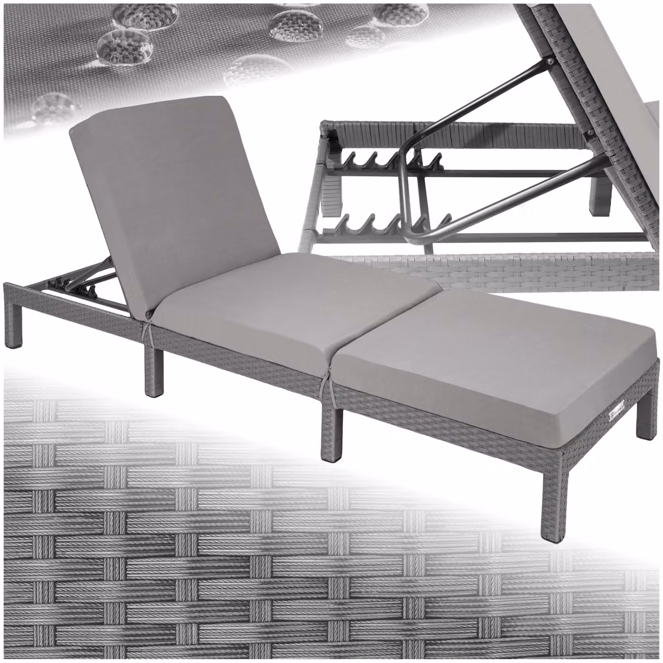 Lettino prendisole Sofia TecTake in polyrattan grigio con cuscino impermeabile e poggiatesta regolabile – 1