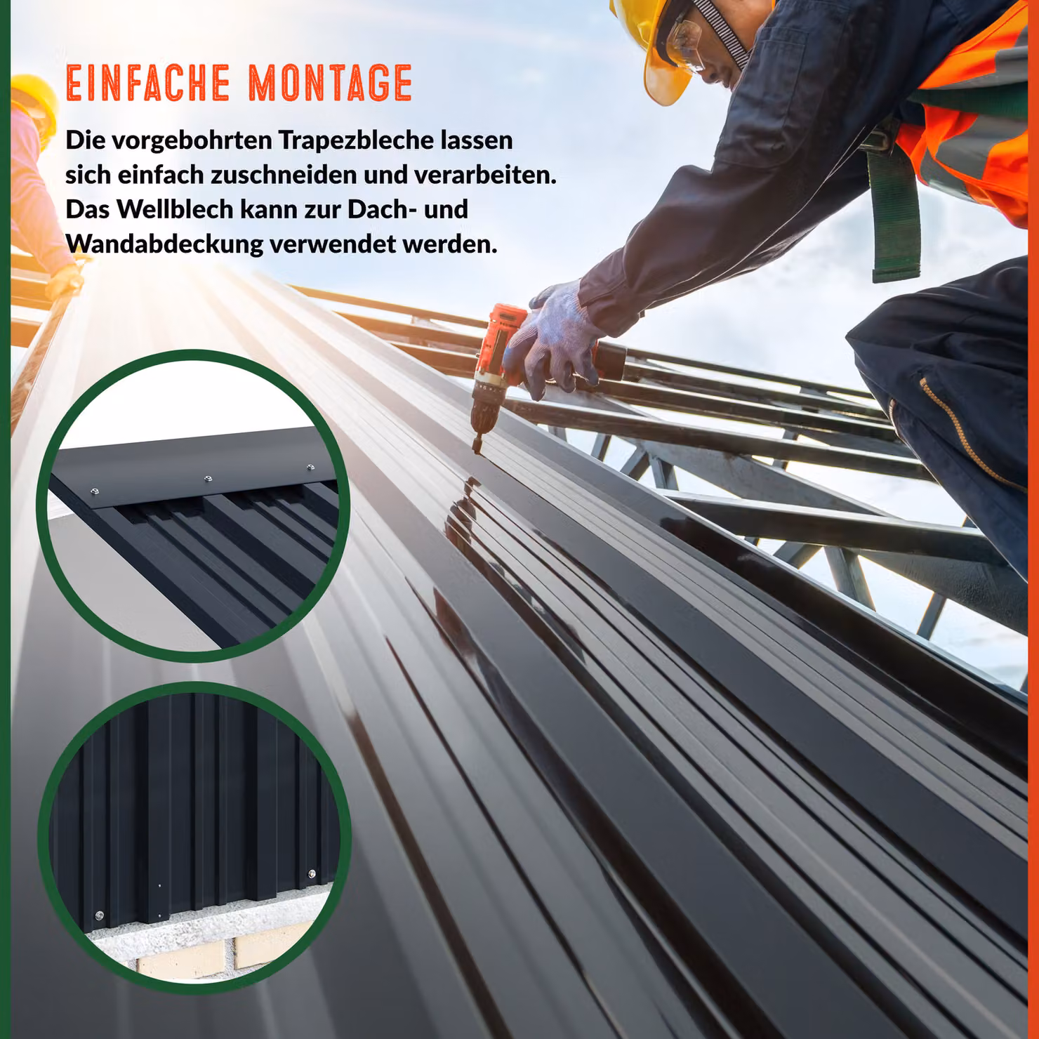Set di 12 lastre trapezoidali in acciaio zincato Gardebruk, colore grigio antracite, L: 129 cm, P: 46 cm, Copertura totale 7 m² – 3