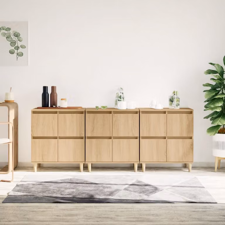 Set di 3 credenze vidaXL in legno multistrato e MDF, colore rovere sonoma beige, L 60 cm x P 35 cm x H 70 cm