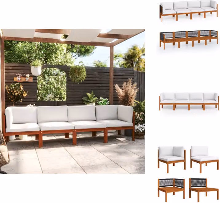 vidaXL Divano da giardino a 4 posti con cuscini in legno massiccio di acacia - Set di mobili da giardino