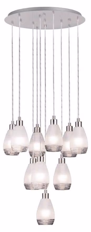 Lampada a sospensione Siracusa a 10 luci in nichel opaco, bianco, trasparente