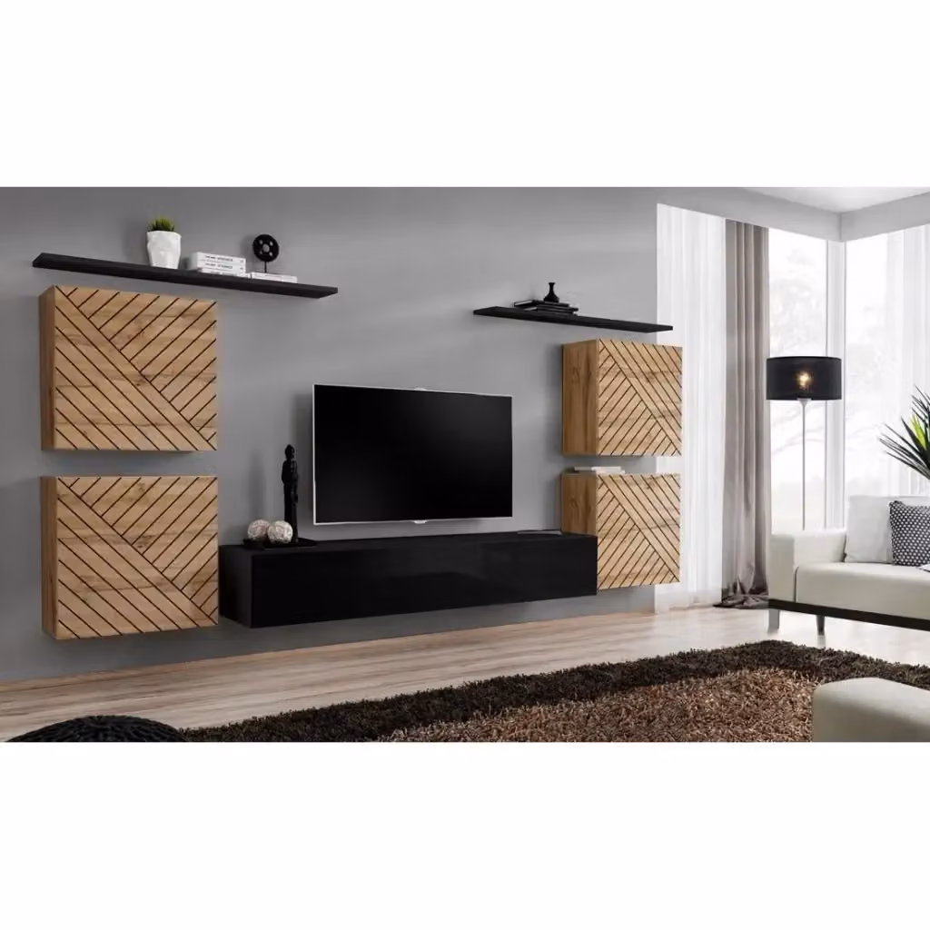 Insieme mobile soggiorno SWITCH IV Meublorama in rovere e nero lucido con design moderno – 2