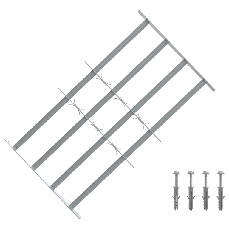 Set di 3 griglie di sicurezza per finestre vidaXL in acciaio zincato grigio con 4 barre trasversali