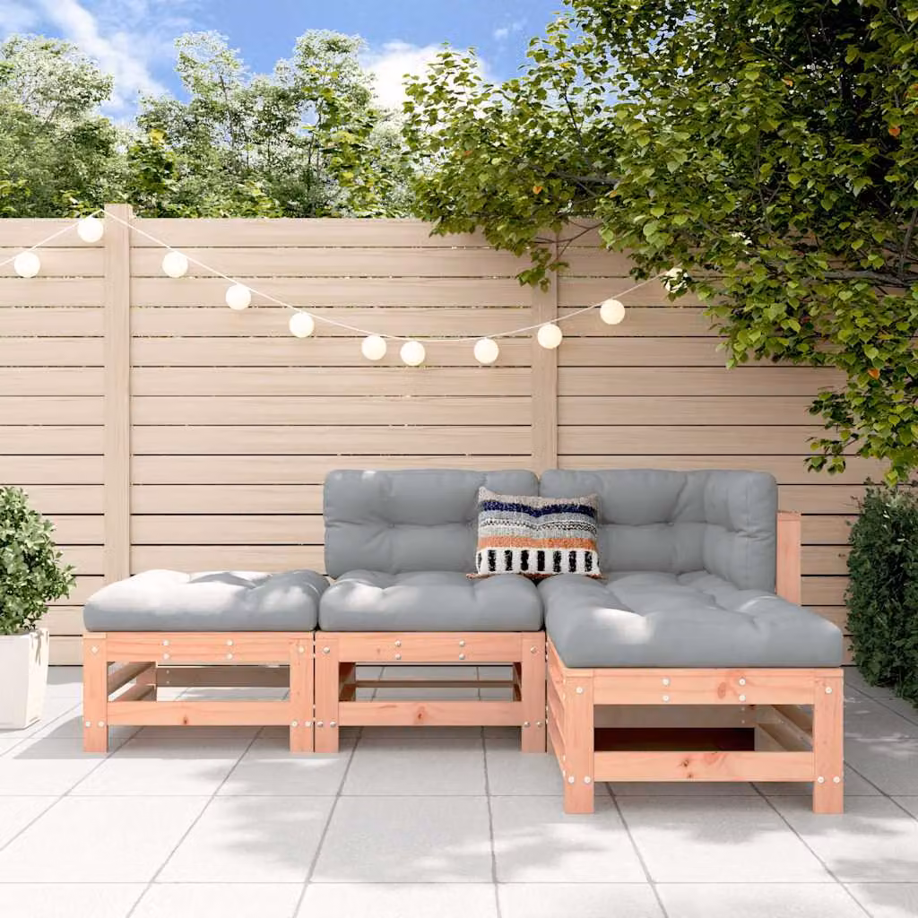Set Salotto da Giardino vidaXL in Legno Massello con Cuscini, Design Moderno a L, Colore Marrone e Grigio