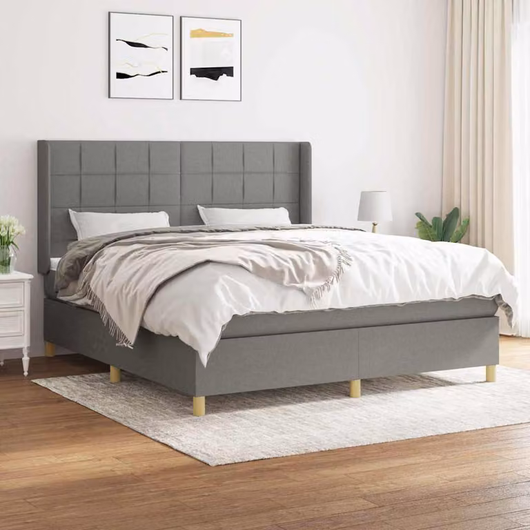 vidaXL Giroletto a Molle Ibrido con Materasso in Tessuto Grigio e Bianco L/P/H: 160 x 200 x 128 cm