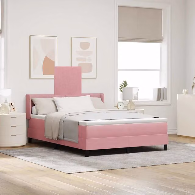 Letto Ibrido con Testiera in Velluto Rosa vidaXL L/P: 140 x 200 cm