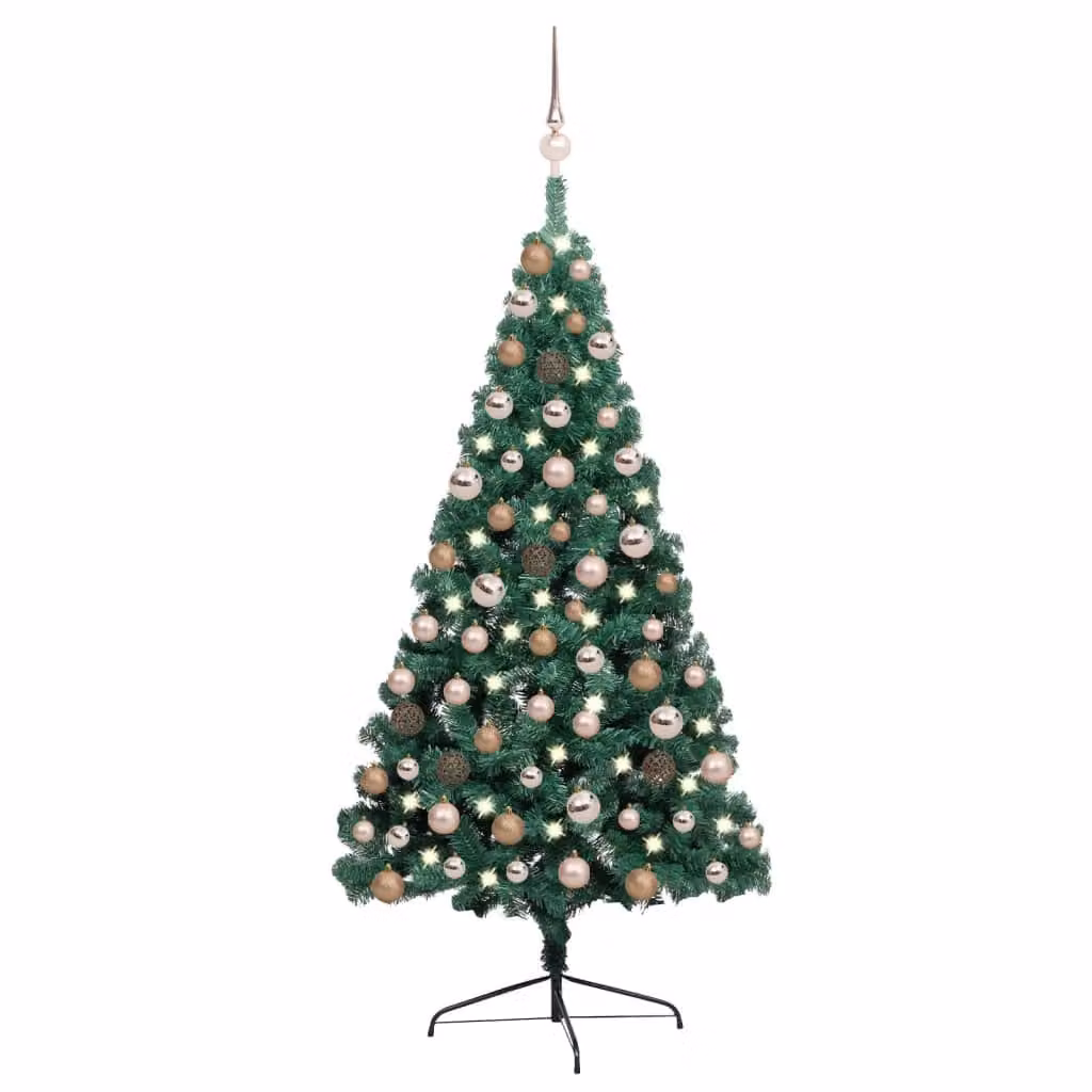 The Living Store Mezzo Albero di Natale Artificiale Palline luminose Verde 120 cm