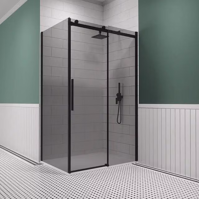 Box doccia 70x140 cm scorrevole vetro 8mm fumé profili nero opaco h195cm | Creta