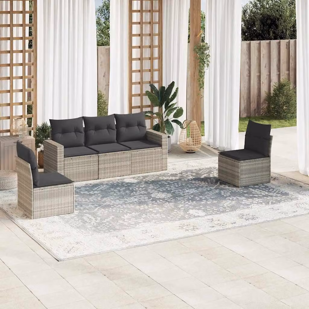 vidaXL Set Divano da Giardino a L con Cuscini Grigio Moderno in Polyrattan e Acciaio – 1