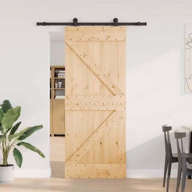 Porta scorrevole NARVIK vidaXL in legno di pino naturale e nero, L: 152,5 cm, H: 210 cm