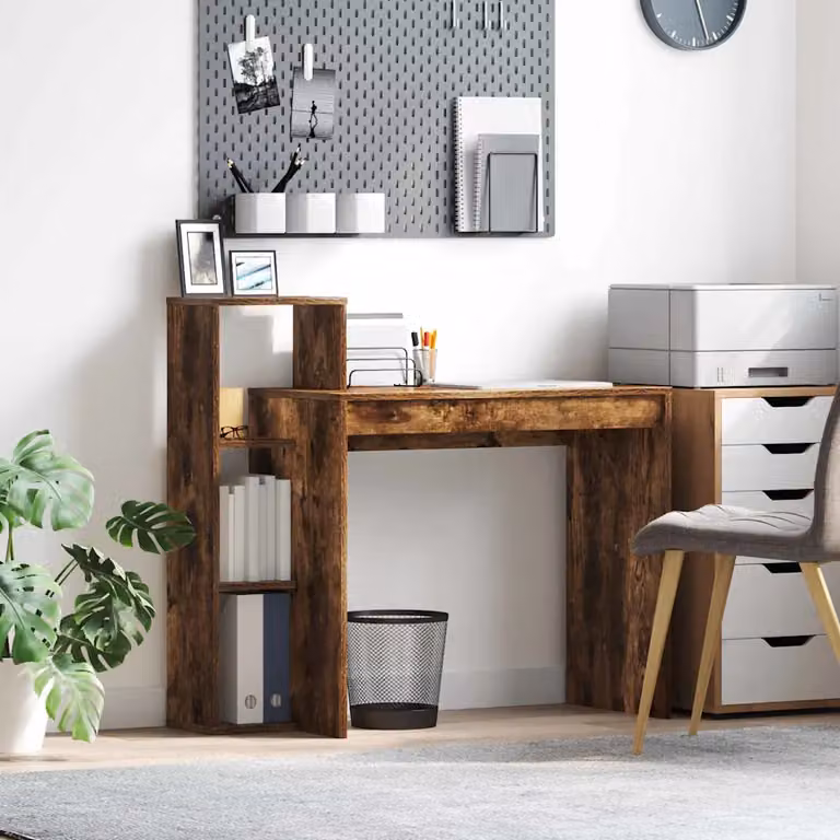 Scrivania moderna vidaXL in legno ingegnerizzato color rovere fumé, L 100 cm x P 40 cm x H 90 cm