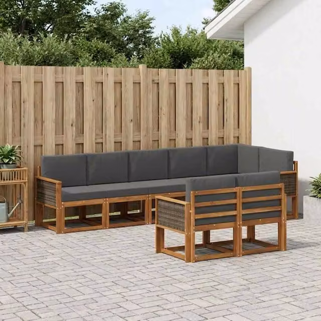 Set di divani da esterno 8 pz Naturale e Antracite Poliestere 3385308
