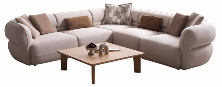 Modulares Ecksofa-Set mit modernem Couchtisch aus Holz und Stil
