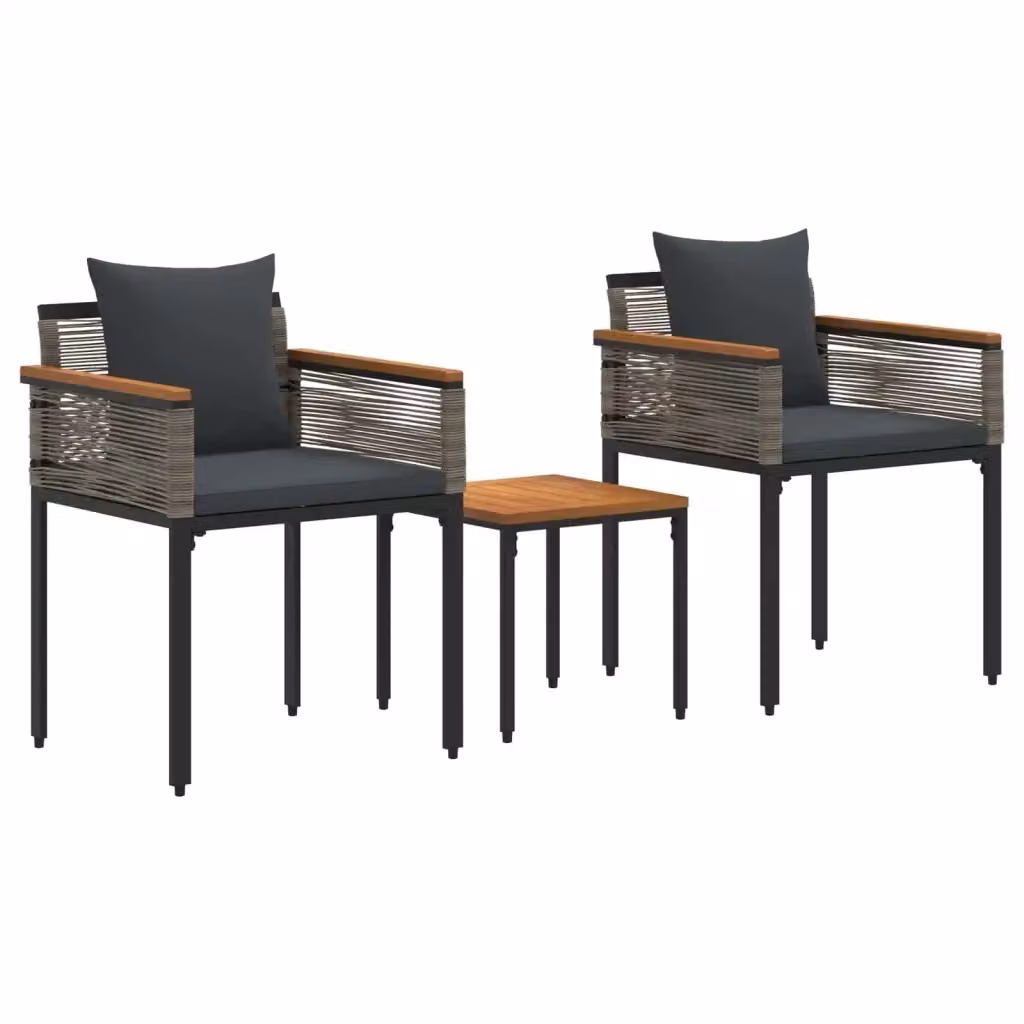 Set di mobili da esterno vidaXL in polyrattan per giardino e balcone, 3 pezzi, grigio e antracite – 2