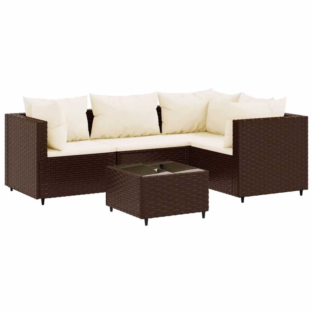 Set Divani da Giardino 5 pz con Cuscini Marrone in Polyrattan