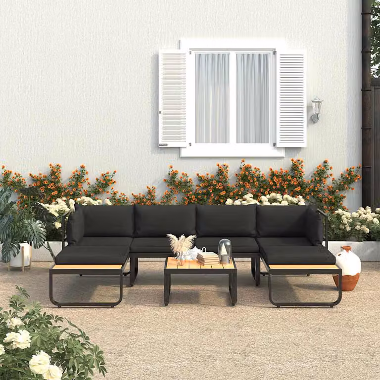 vidaXL Set Divano da Giardino ad Angolo 4 pz con Tavolino, Alluminio Verniciato e Cuscini, Grigio e Marrone