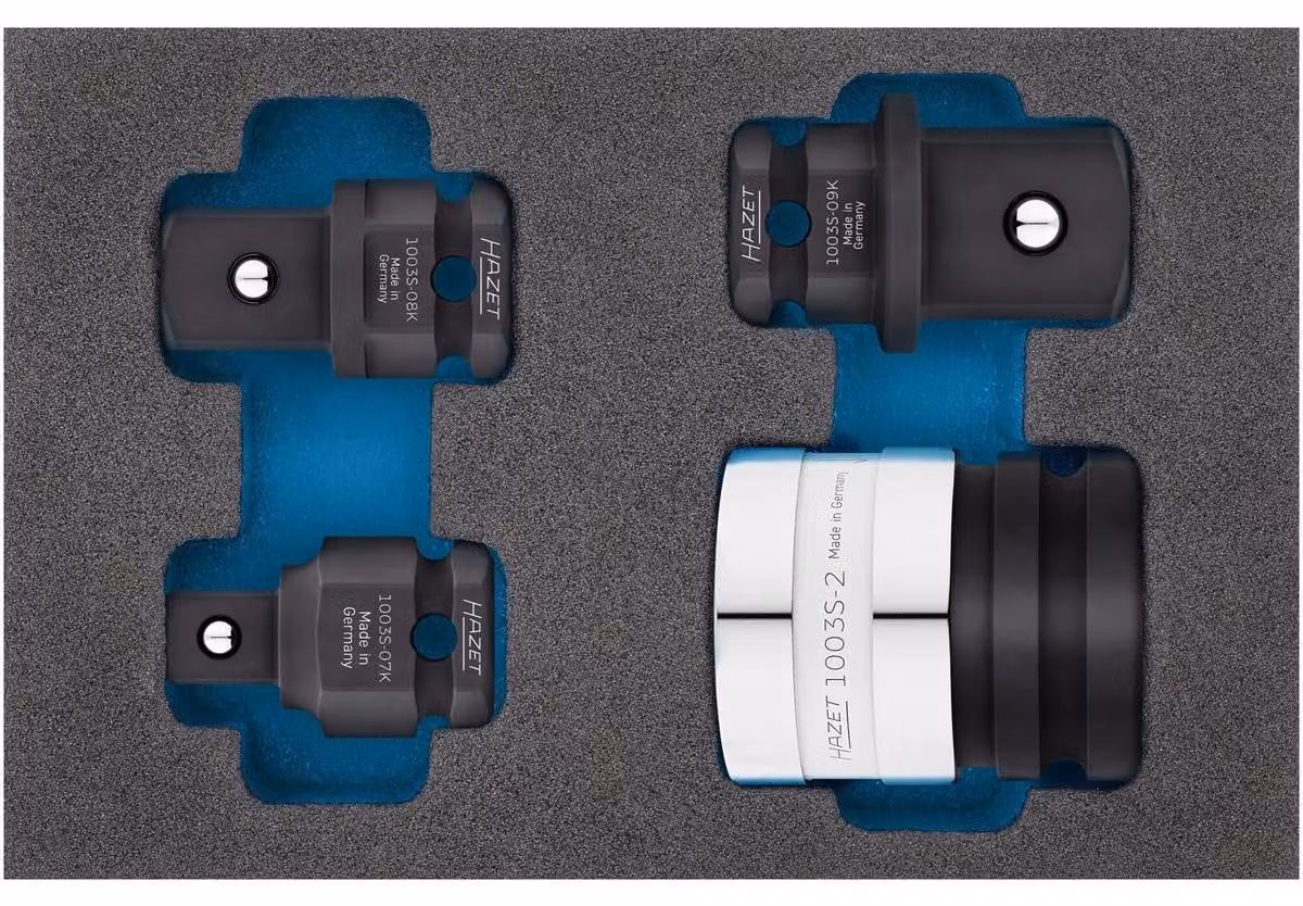 Set di adattatori a innesto rapido per avvitatori a percussione Hazet 1003S/4, esagono esterno da 24 mm, quadrato da 1/2" (12,5 mm) pieno