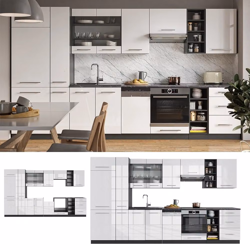Cucina componibile Fame-Line Vicco Bianco lucido e Antracite L: 355 cm – 2