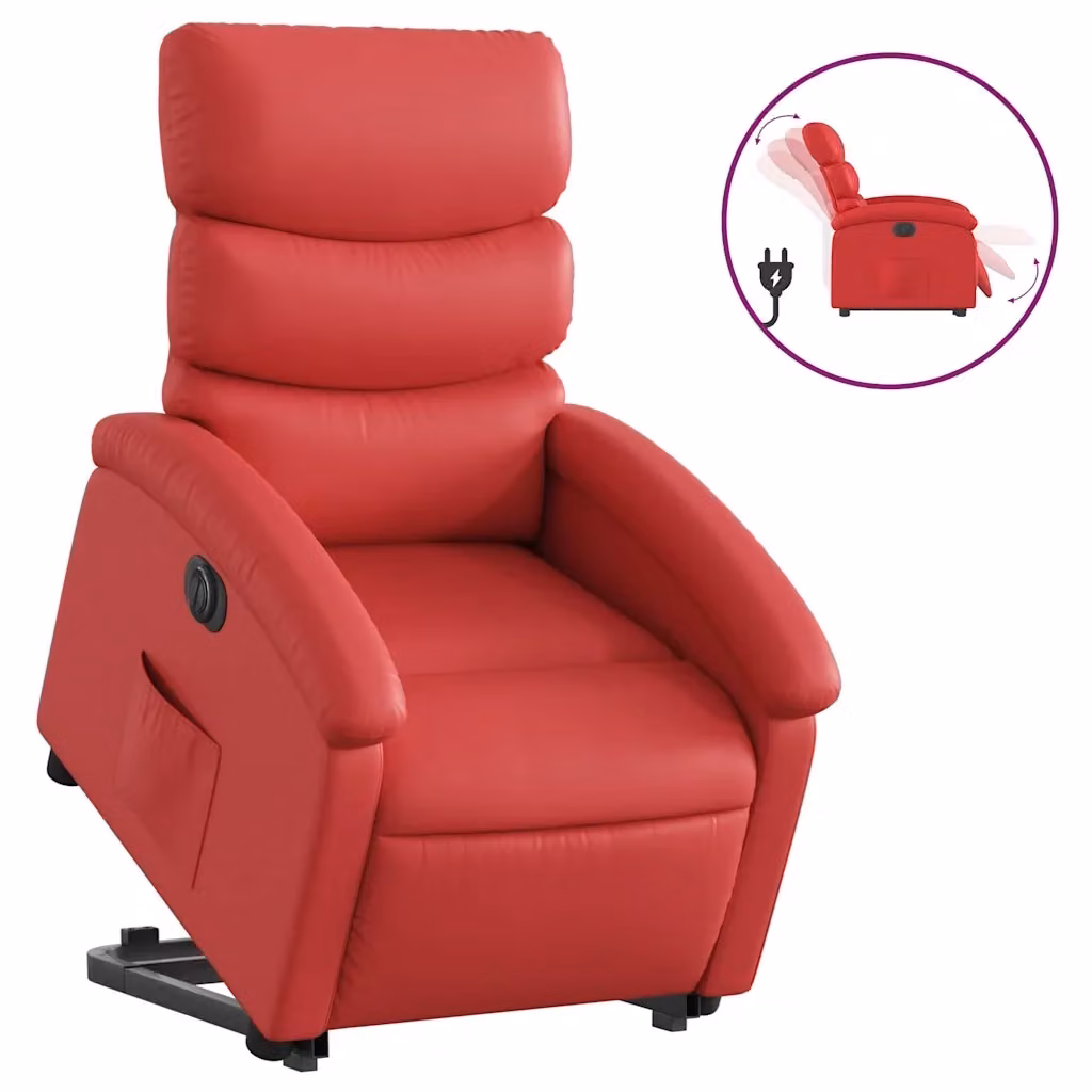 Poltrona Alzapersona Elettrica Reclinabile vidaXL in Similpelle Rossa con Supporto per Senior – 2