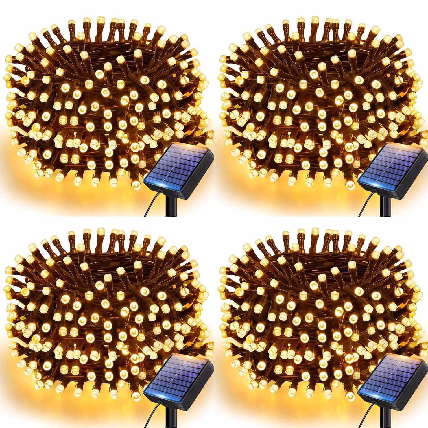 Set di 4 catene luminose solari, lunghezza 6 metri, 60 LED, grado di protezione IP65, luce bianco caldo