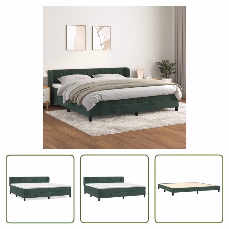 The Living Store Letto a molle con materasso verde scuro 200x200 cm in velluto