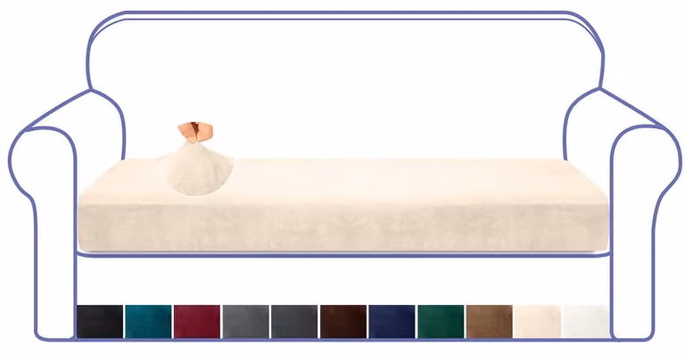 Copertura in velluto per divano a tre posti, color beige