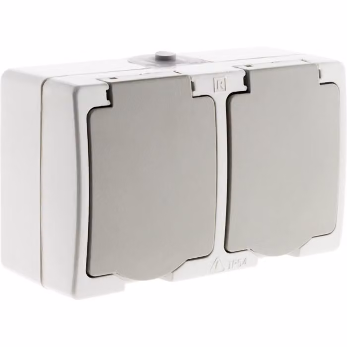 Presa doppia 2P + E 16 A grigio chiaro IP54 - Akya