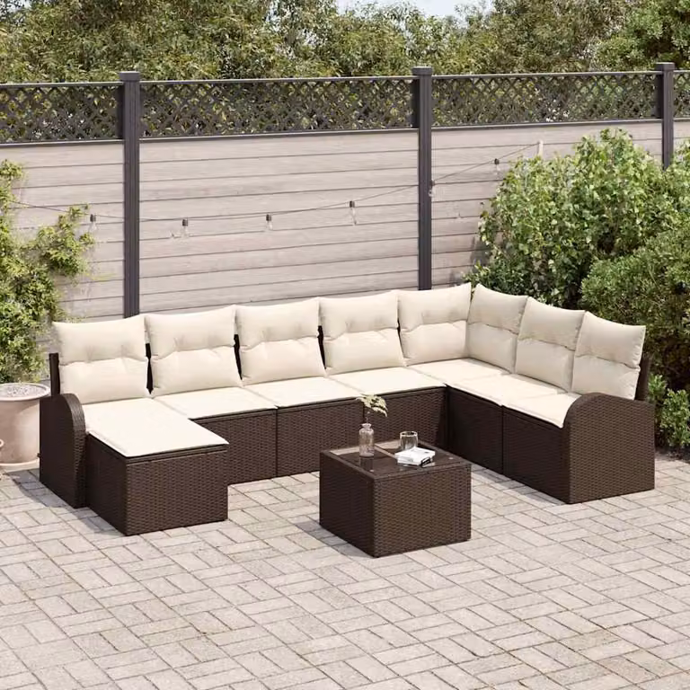 Maison Exclusive - Set di divani con cuscino 9 pcs Marrone e bianco polyrattan