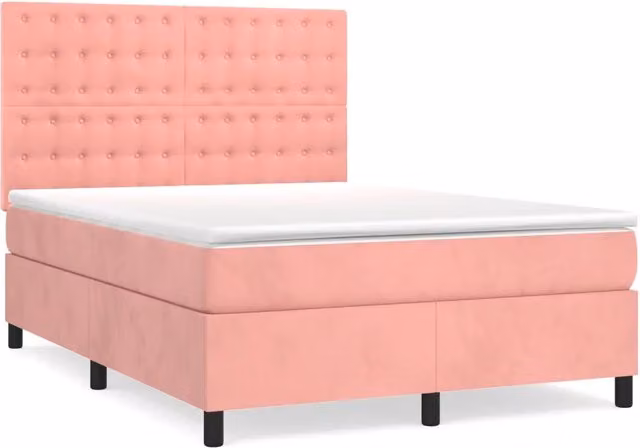 Letto con Giroletto a Molle e Materasso Ibrido vidaXL in Velluto Rosa e Bianco L/P/H: 200 x 140 x 128 cm