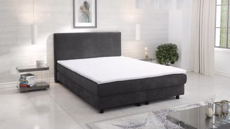 Letto boxspring Glenn 2, letto da hotel 140x200, coprimaterasso in velluto, colore grafite
