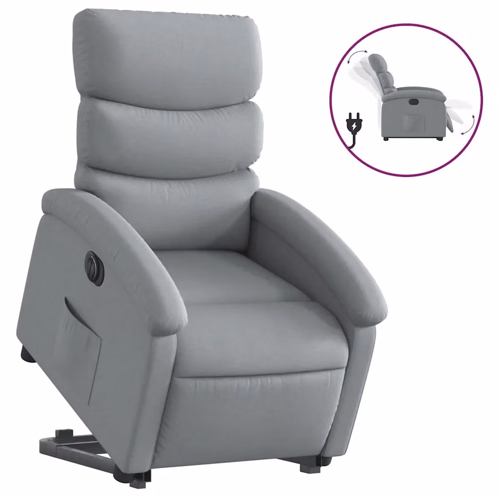 Poltrona Reclinante Elettrica con Funzione Alzapersona vidaXL Grigio con Braccioli e Imbottitura in Tessuto – 2