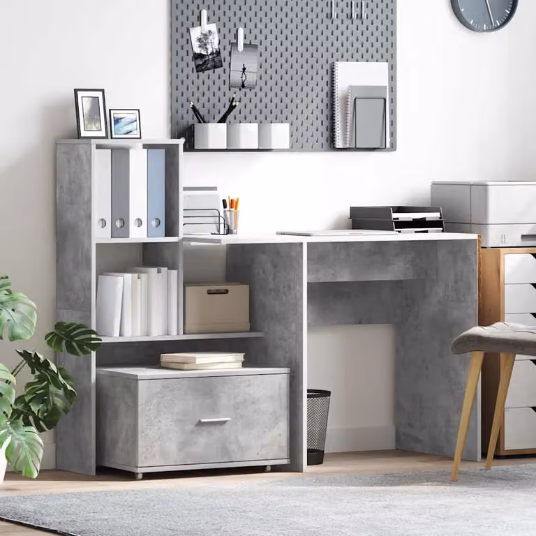 Scrivania moderna vidaXL in legno MDF grigio con finitura opaca L: 131,5 cm, P: 50 cm, H: 75 cm